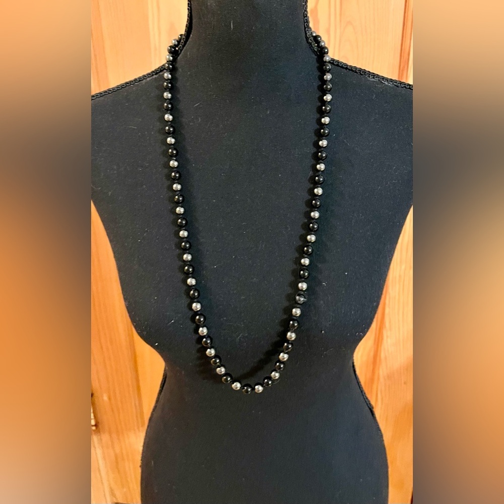 Alaska Black Diamond Hematite 32” Popover Necklace Shiny Black Silver Beaded NWT